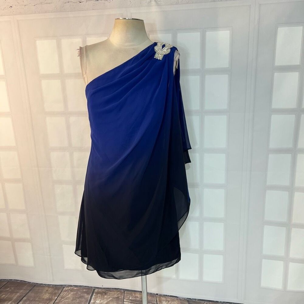 JS Boutique NWT Blue Ombre One Shoulder Lined Mini Cocktail Dress Size 6